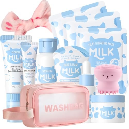 12PCS Milk Skin Care Set for Kids & Teens – 12-in-1 Moisturizing Skincare for Girls 10-12, Face Care Kit for Ages 8-12, Birthday Gifts for Girls, Teacher & Mother's Day Gift Avelisse