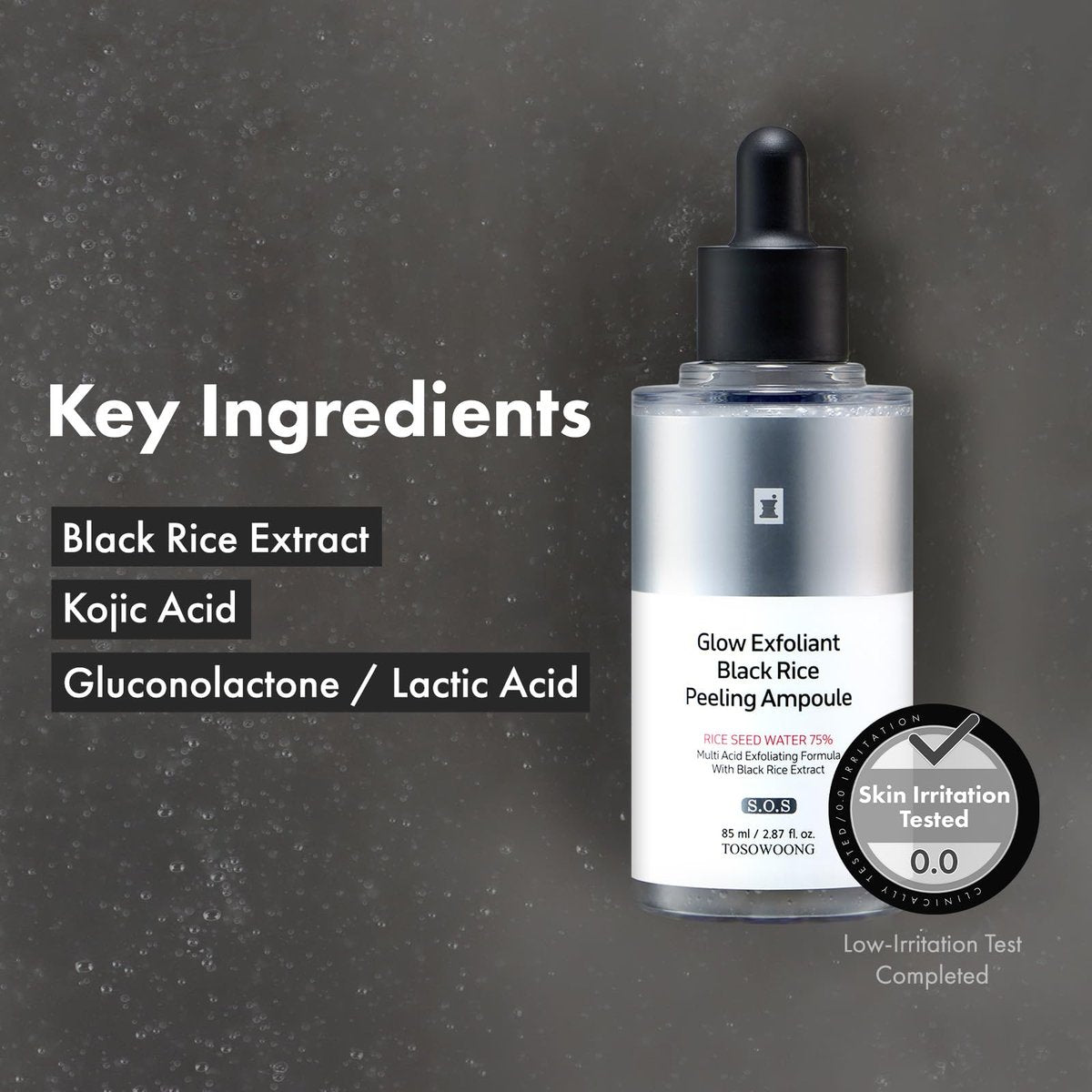 TOSOWOONG Black Rice Peeling Ampoule – 75% Black Rice Exfoliant, Dead Skin Remover, Face & Body Scrub, Blackheads & Pore Cleaner, Kojic Acid & Arbutin for Discoloration, Korean Skincare, 85ml / 2.87 fl. oz. Avelisse