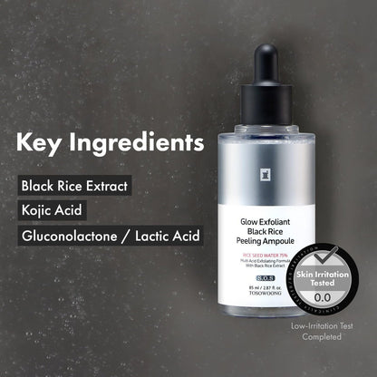 TOSOWOONG Black Rice Peeling Ampoule – 75% Black Rice Exfoliant, Dead Skin Remover, Face & Body Scrub, Blackheads & Pore Cleaner, Kojic Acid & Arbutin for Discoloration, Korean Skincare, 85ml / 2.87 fl. oz. Avelisse