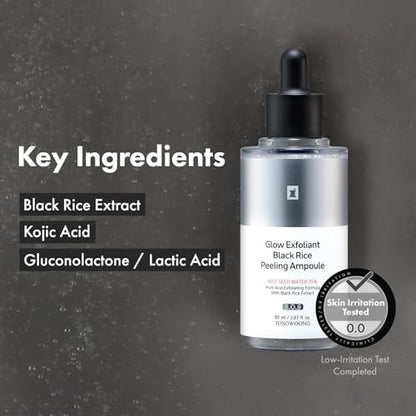TOSOWOONG Black Rice Peeling Ampoule – 75% Black Rice Exfoliant, Dead Skin Remover, Face & Body Scrub, Blackheads & Pore Cleaner, Kojic Acid & Arbutin for Discoloration, Korean Skincare, 85ml / 2.87 fl. oz. Avelisse