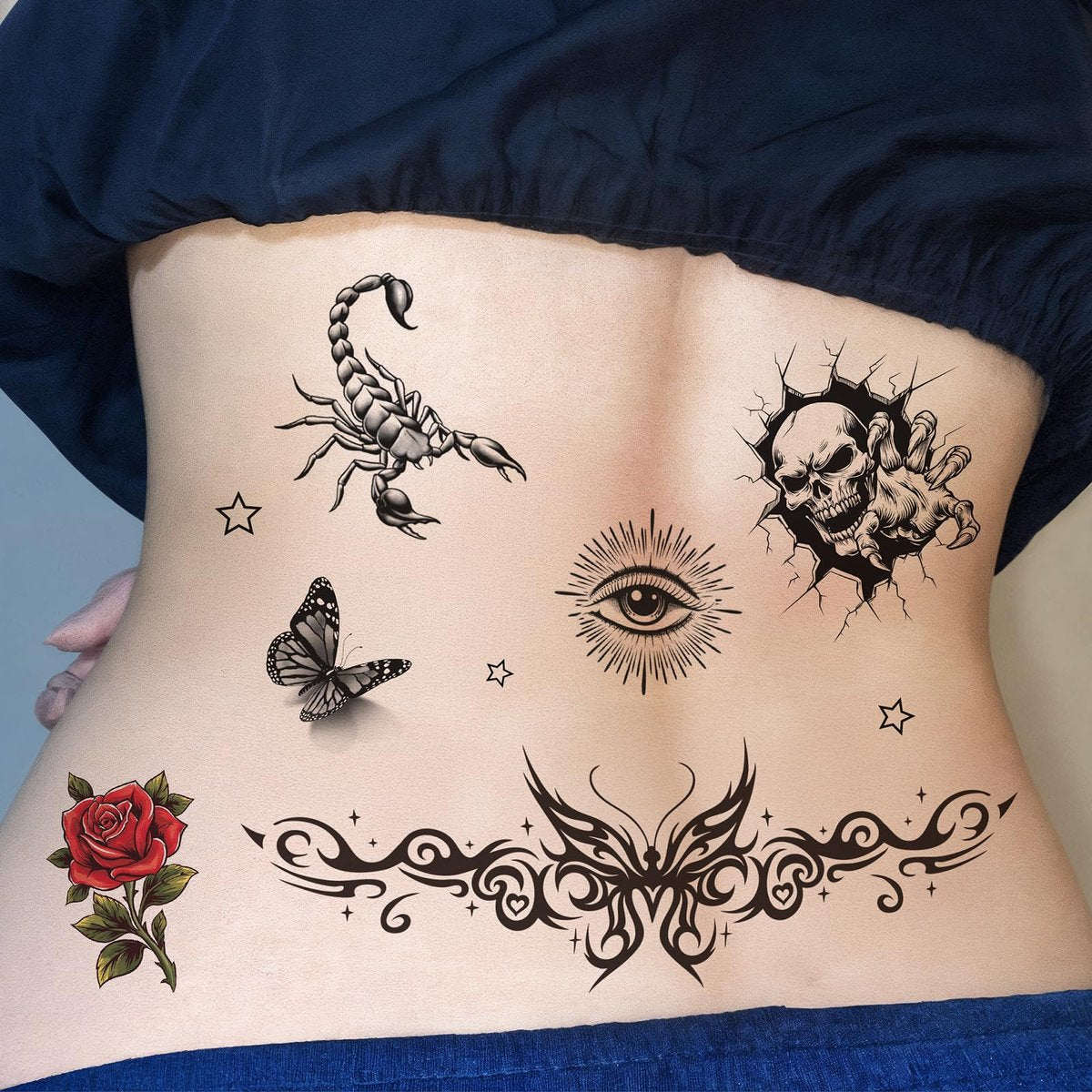 Barbed Wire Temporary Tattoo - No Ragrets Halloween Costume Tattoo Stickers for Adults Men Women - görsel 3