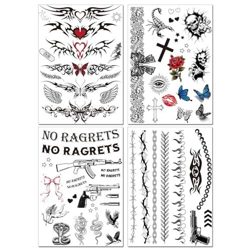 Barbed Wire Temporary Tattoo - No Ragrets Halloween Costume Tattoo Stickers for Adults Men Women - görsel 2