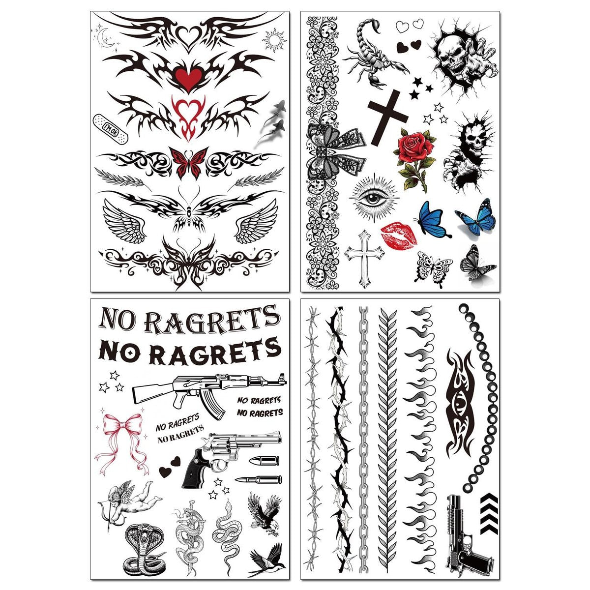 Barbed Wire Temporary Tattoo - No Ragrets Halloween Costume Tattoo Stickers for Adults Men Women - görsel 1