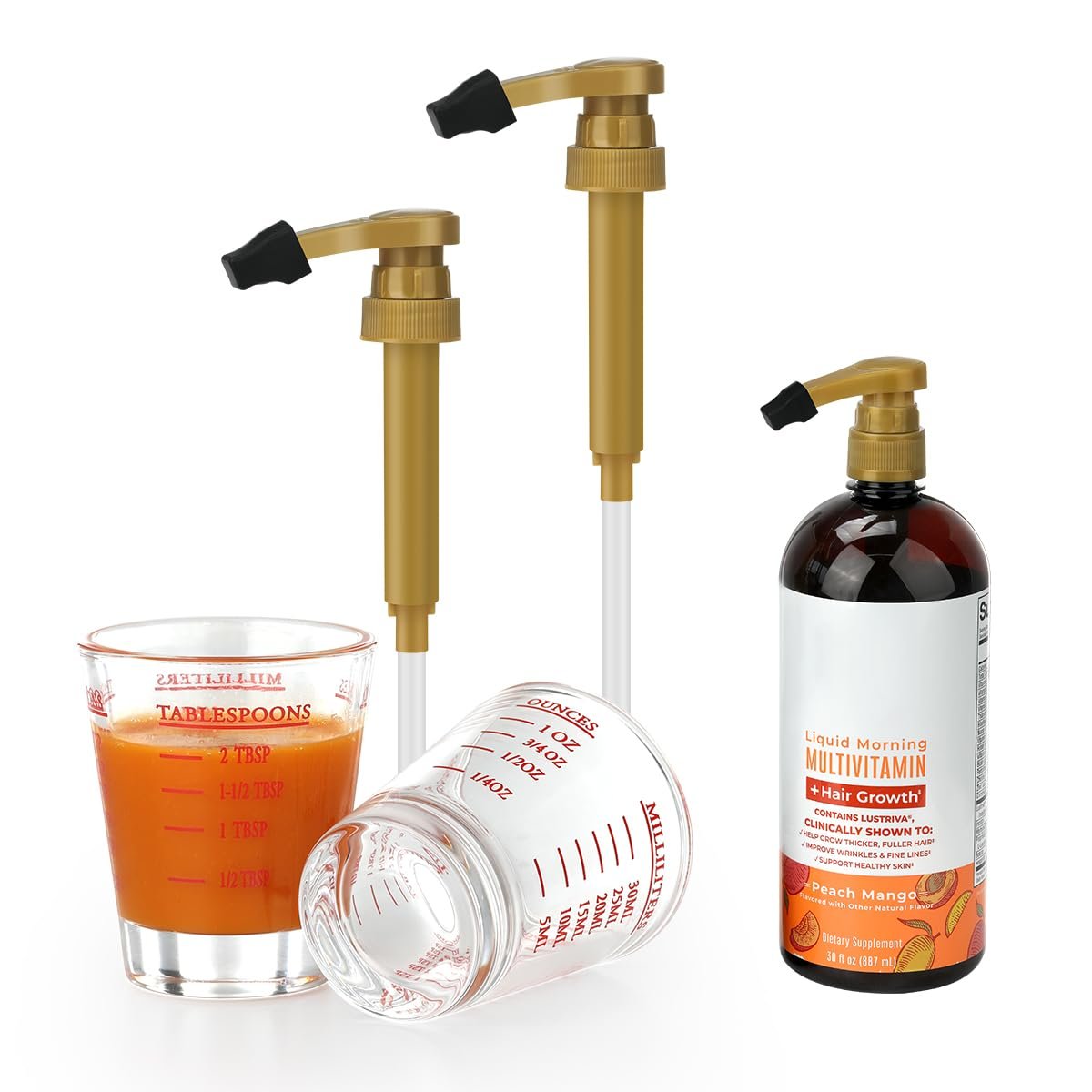 Aieve Shot Glass Set Compatible with MaryRuth's Liquid Multivitamin 30 fl oz Bottle - Measuring Cups with Ounce Pump Dispenser - görsel 1