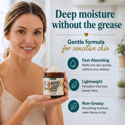 JWAENN Whipped Tallow and Honey Balm – Grass-Fed Beef Tallow Moisturizer for Face, Body, Dry & Sensitive Skin, Lightweight, Fast-Absorbing, Non-Greasy, 4 oz Avelisse