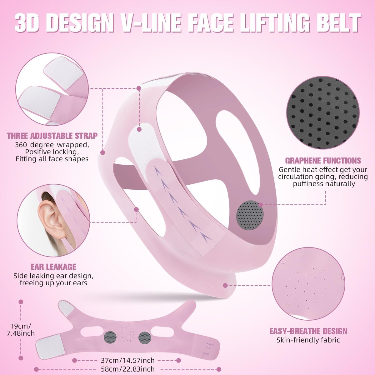 JenChrysm Chin Strap for Sleeping - 3D Graphene Jawline Shaper, Double Chin Reducer for Women - Lilac Avelisse