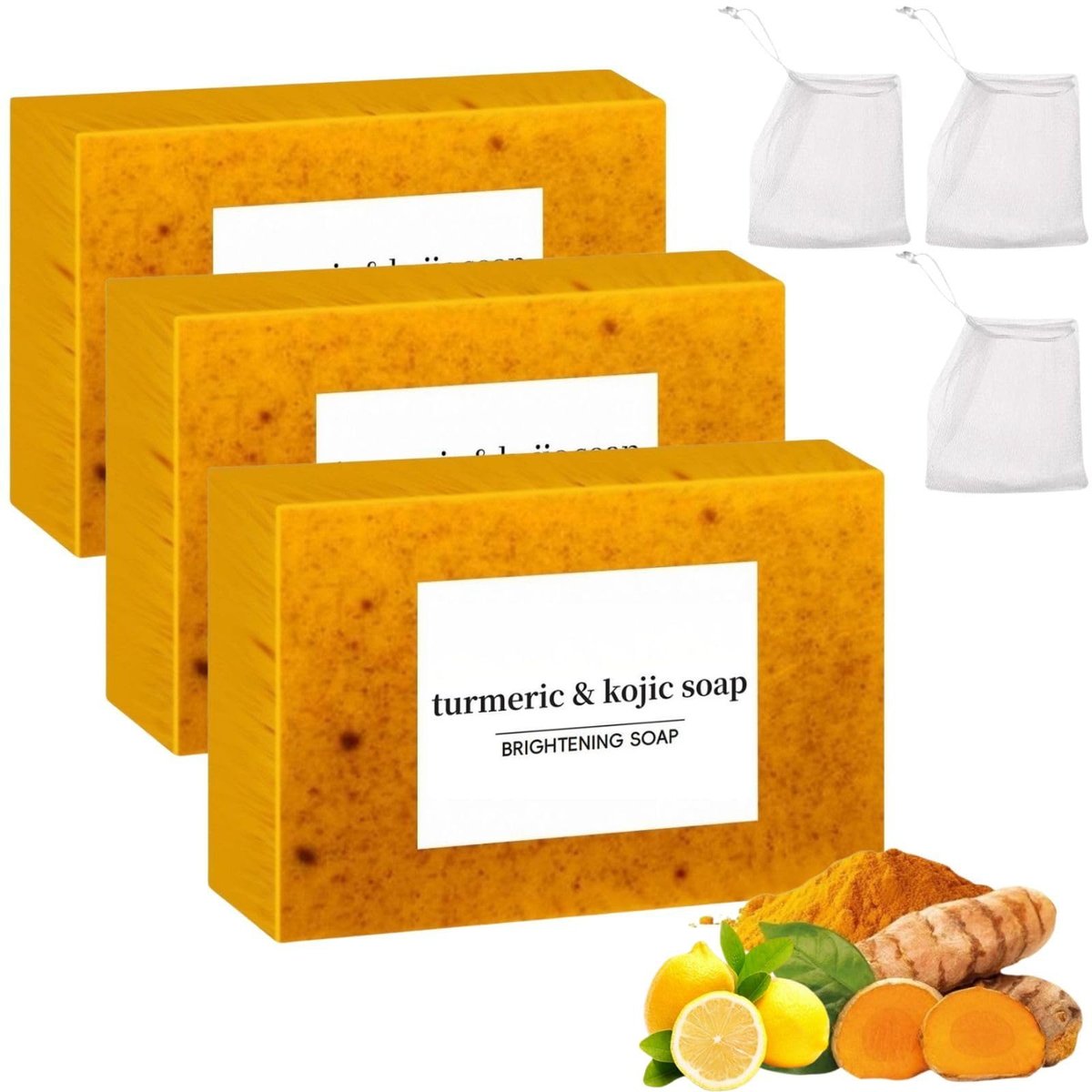 3PCS Turmeric Soap Set: Honey Lemon Turmeric Kojic Soap Bars for Face and Body - Organic Daily Use, Deep Cleansing & Moisturizing, Handmade for All Skin Types Avelisse