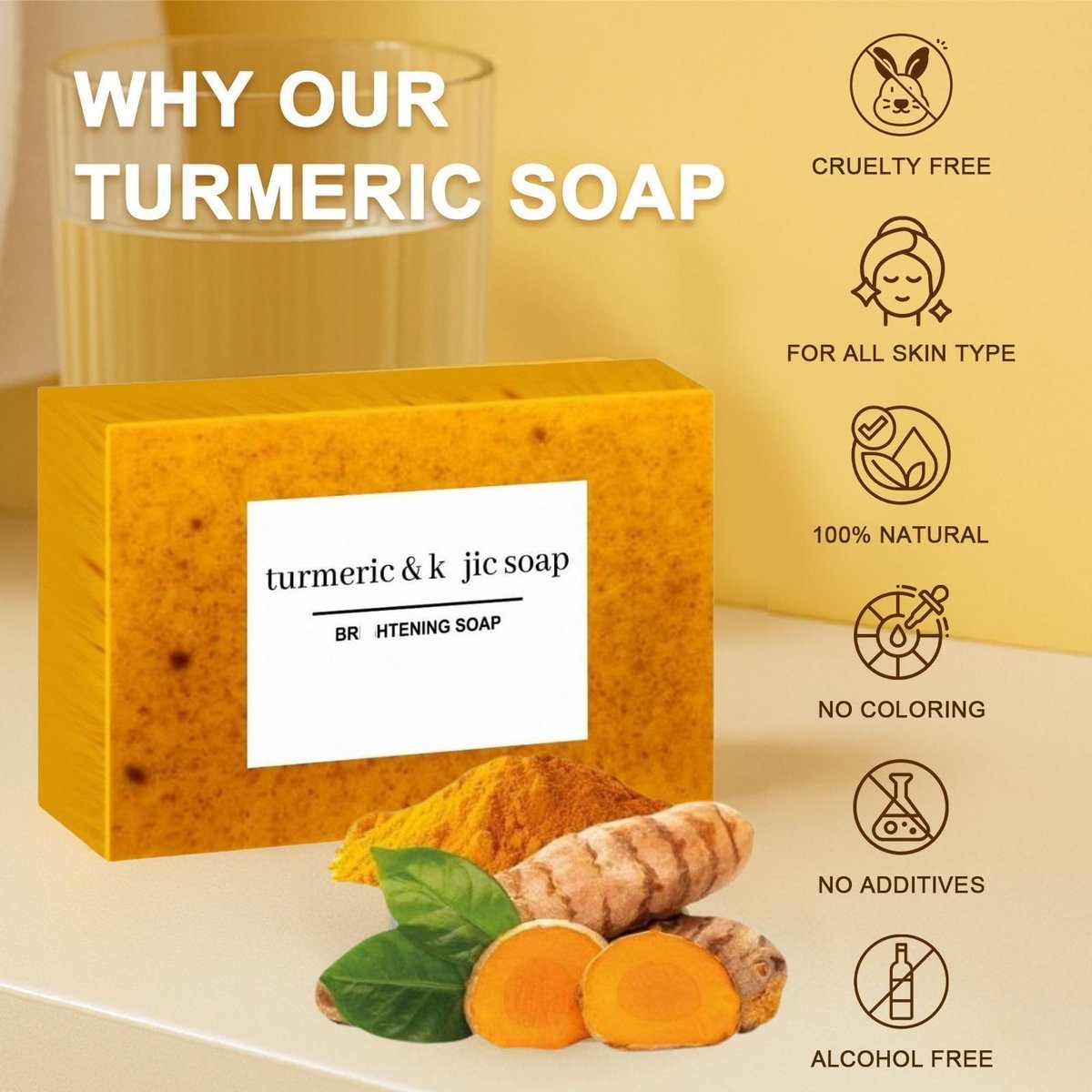 3PCS Turmeric Soap Set: Honey Lemon Turmeric Kojic Soap Bars for Face and Body - Organic Daily Use, Deep Cleansing & Moisturizing, Handmade for All Skin Types Avelisse