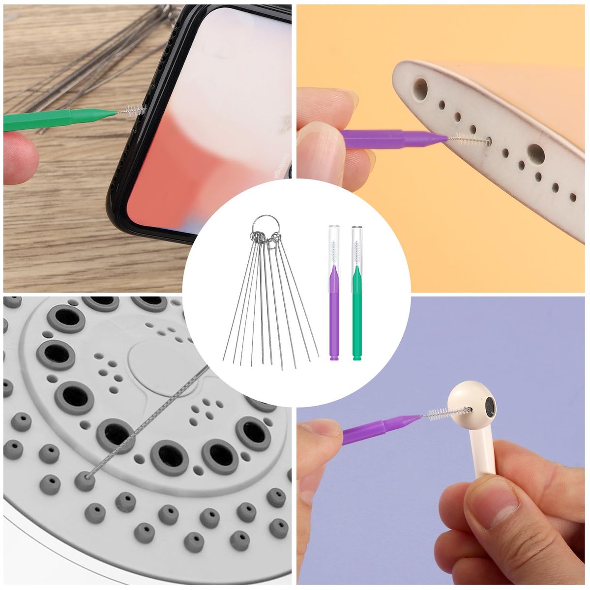 50pcs Multi-Size Shower Head Cleaner Brushes - Anti-Clogging Nozzle Cleaning Picks for Bathroom (Green, Purple) - görsel 13