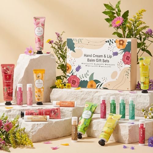 24 Sets Bulk Gifts for Women - Hand Cream, Lip Balm, Mini Nail Files Gift Set with Organza Bags & Thank You Cards - Baby Shower, Bridal, Wedding Favors & Christmas Gifts Avelisse