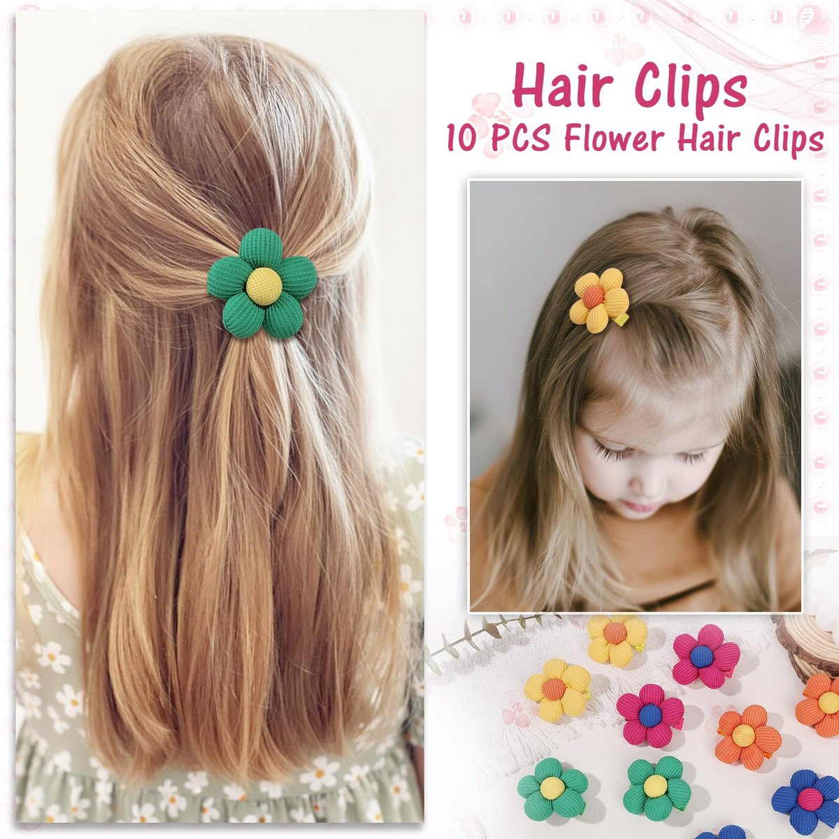 TOKUFAGU 10Pcs Flower Hair Bows for Girls – Non-Slip Alligator Clips for Toddlers, Kids & Teens - görsel 5