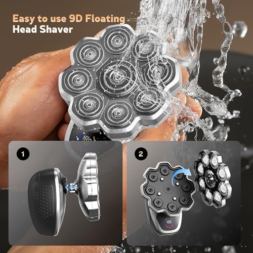 Electric Razor for Men, Head Shavers for Bald Men, 9D Floating Wet & Dry Shaver with Magnetic Detachable Blades, 5-in-1 Body Shaver Avelisse