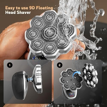 Electric Razor for Men, Head Shavers for Bald Men, 9D Floating Wet & Dry Shaver with Magnetic Detachable Blades, 5-in-1 Body Shaver Avelisse