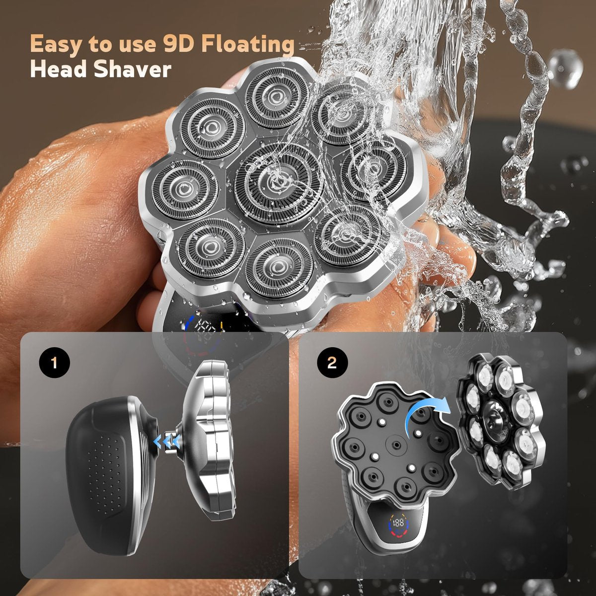 Electric Razor for Men, Head Shavers for Bald Men, 9D Floating Wet & Dry Shaver with Magnetic Detachable Blades, 5-in-1 Body Shaver Avelisse