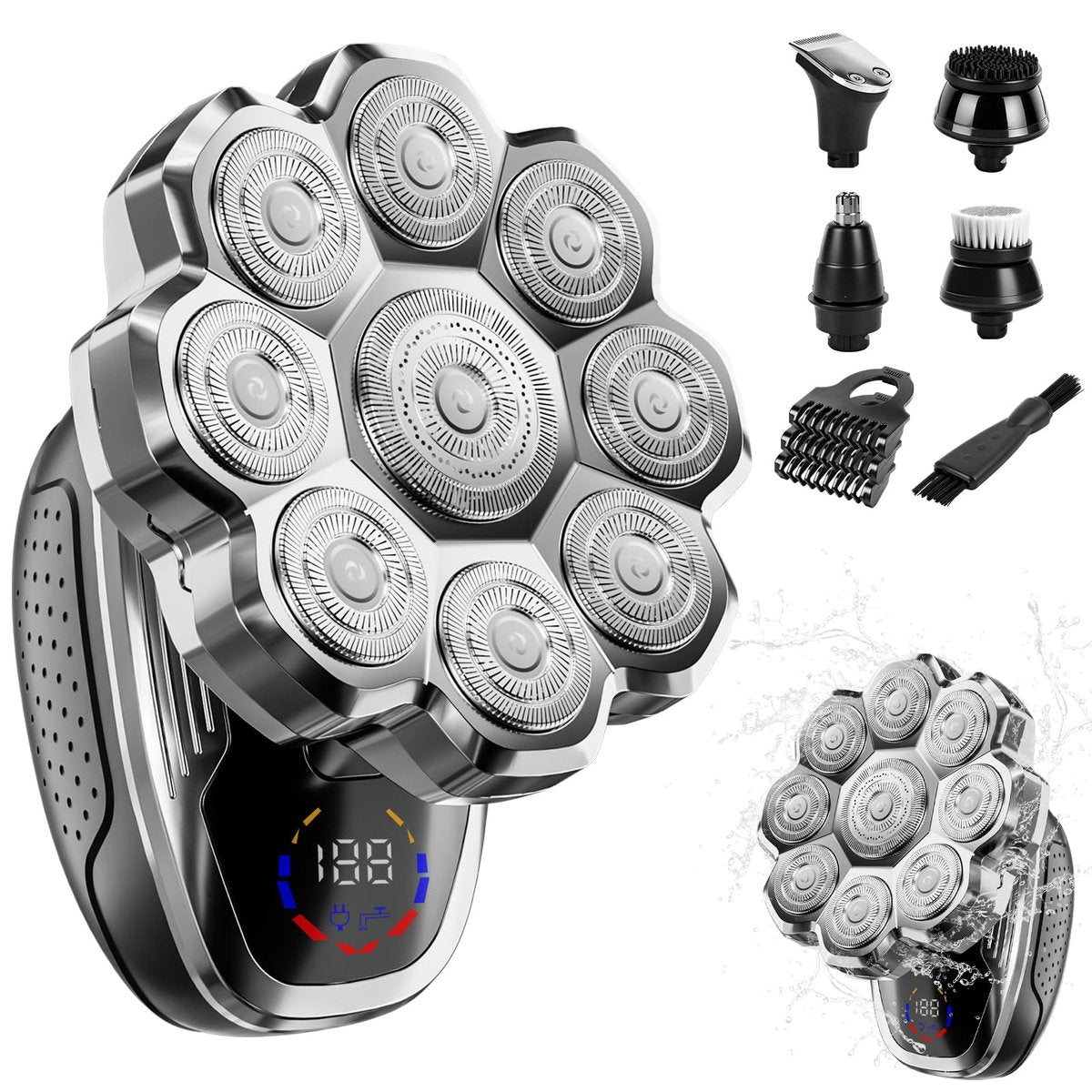Electric Razor for Men, Head Shavers for Bald Men, 9D Floating Wet & Dry Shaver with Magnetic Detachable Blades, 5-in-1 Body Shaver Avelisse