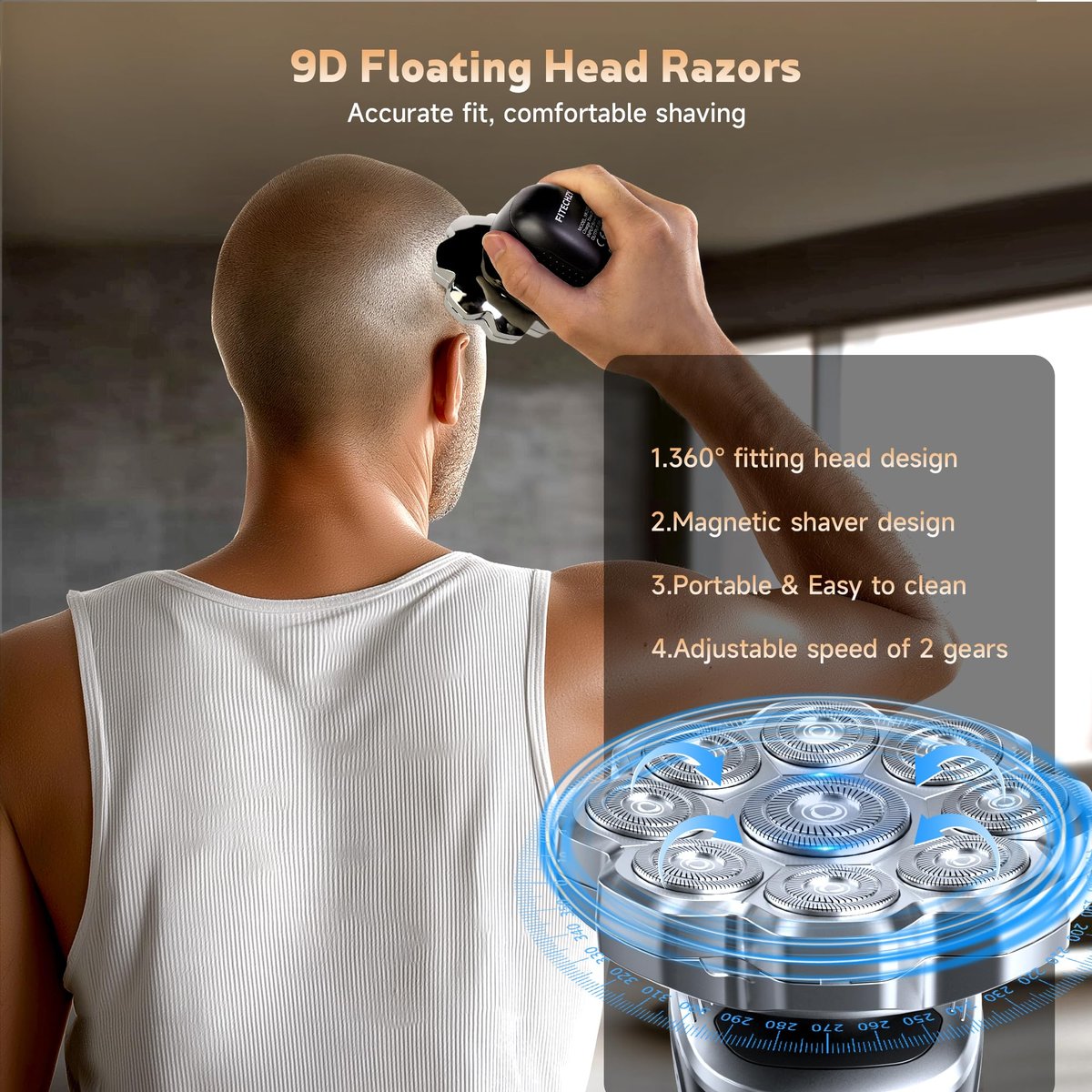 Electric Razor for Men, Head Shavers for Bald Men, 9D Floating Wet & Dry Shaver with Magnetic Detachable Blades, 5-in-1 Body Shaver Avelisse