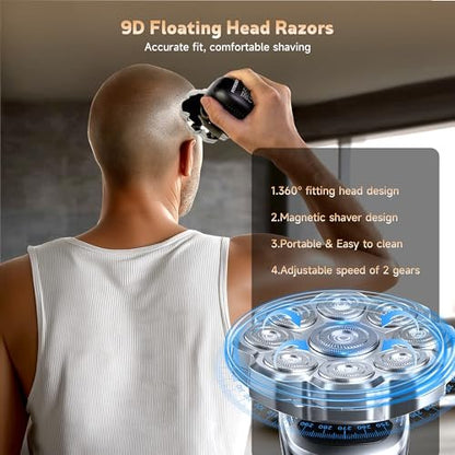 Electric Razor for Men, Head Shavers for Bald Men, 9D Floating Wet & Dry Shaver with Magnetic Detachable Blades, 5-in-1 Body Shaver Avelisse