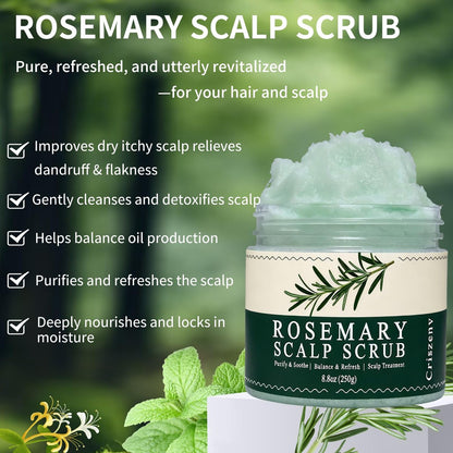 Criszenv Scalp Scrub with Rosemary & Mint – Clarifying Exfoliator for Itchy Scalp, Dandruff & Buildup Removal, 8.8 oz
