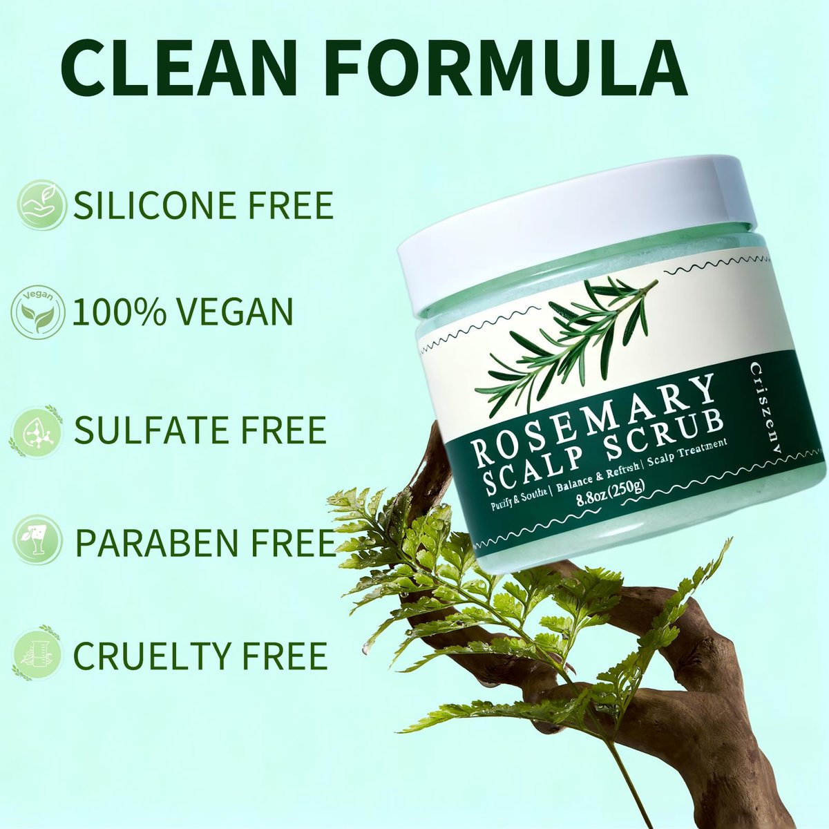 Criszenv Scalp Scrub with Rosemary & Mint – Clarifying Exfoliator for Itchy Scalp, Dandruff & Buildup Removal, 8.8 oz - görsel 9