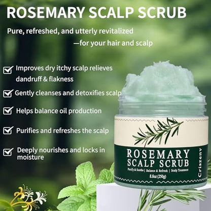 Criszenv Scalp Scrub with Rosemary & Mint – Clarifying Exfoliator for Itchy Scalp, Dandruff & Buildup Removal, 8.8 oz
