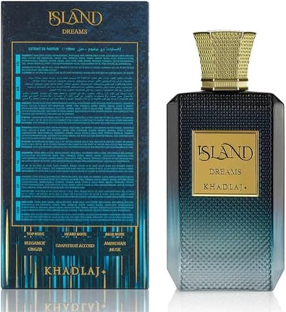 Khadlaj Island Dreams – Fruity, Floral, Woody, Musky Extrait de Parfum – Long-Lasting Unisex Fragrance, 3.4 oz Avelisse