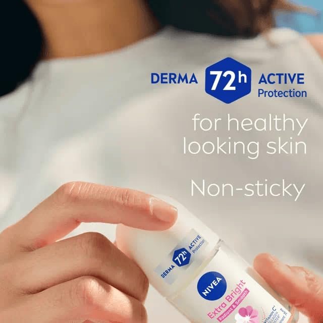 NIVEA Extra Bright 8 Super Food Vitamin C Collagen Booster Underarm Roll-On Deodorant, Alcohol-Free, 72HR Odor Protection, Smooth & Bright Skin, 50ml (Pack of 3) - görsel 10
