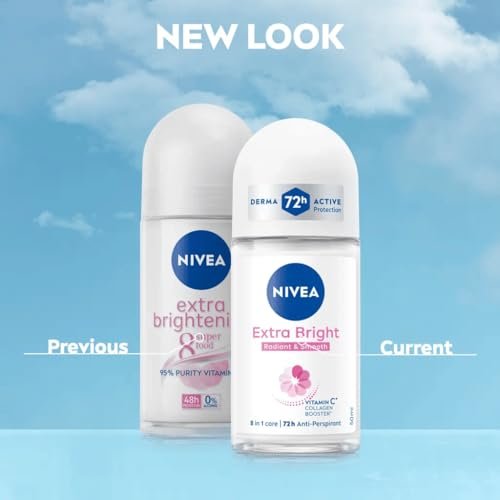 NIVEA Extra Bright 8 Super Food Vitamin C Collagen Booster Underarm Roll-On Deodorant, Alcohol-Free, 72HR Odor Protection, Smooth & Bright Skin, 50ml (Pack of 3) - görsel 5