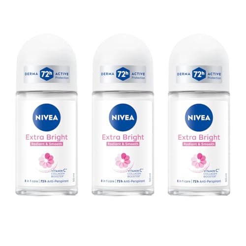 NIVEA Extra Bright 8 Super Food Vitamin C Collagen Booster Underarm Roll-On Deodorant, Alcohol-Free, 72HR Odor Protection, Smooth & Bright Skin, 50ml (Pack of 3) - görsel 1