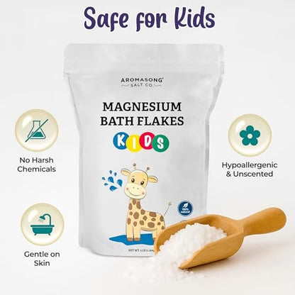 Aromasong Magnesium Flakes for Kids Bath – 3 LB Resealable Bag | Pure Dead Sea Salt Bath Flakes for Kids, Toddlers & Babies | Gentle Calming Epsom Salt Alternative | Soothing Bedtime Detox Soak Avelisse