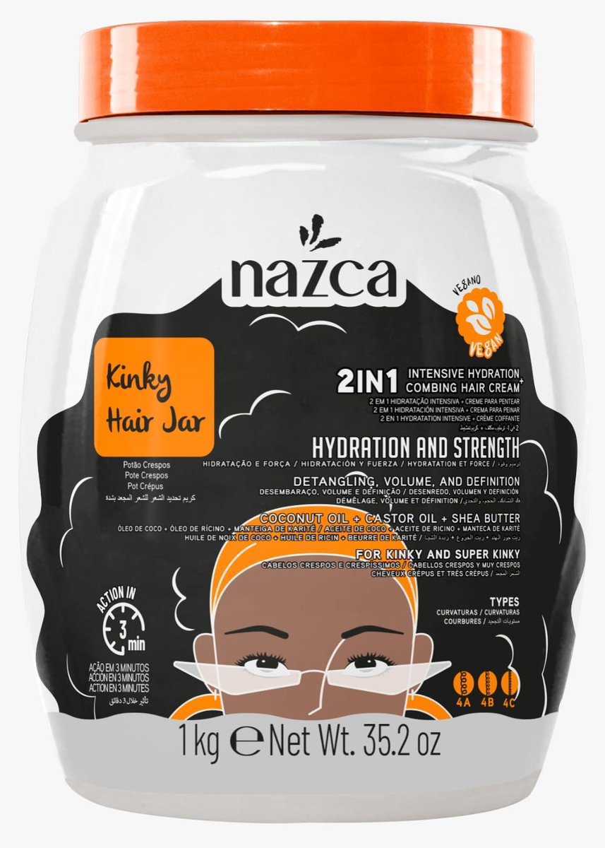 NAZCA Super Curls Hair Jar 2-in-1 Hair Cream for Coily Hair 4A 4B 4C - Cream to Comb, Intensive Hydration, Volume & Definition - Coconut Oil, Castor Oil, Shea Butter - Vegan, 1kg / 35.2oz - görsel 1