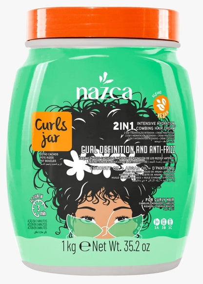NAZCA More Curls Jar 2-in-1 Hair Cream & Cream to Comb for Curly Hair Types 3A 3B 3C - Deep Moisture, Curl Definition & Anti-Frizz, with Coconut Oil & Argan Oil, Vegan, Hydrating Leave-In 35.2 oz
