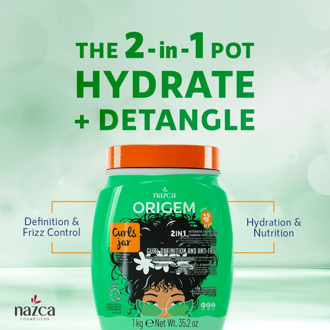 NAZCA More Curls Jar 2-in-1 Hair Cream & Cream to Comb for Curly Hair Types 3A 3B 3C - Deep Moisture, Curl Definition & Anti-Frizz, with Coconut Oil & Argan Oil, Vegan, Hydrating Leave-In 35.2 oz - görsel 3