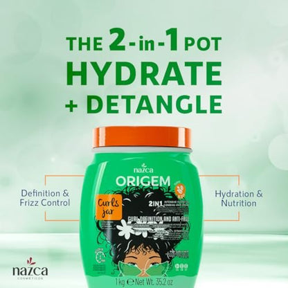 NAZCA More Curls Jar 2-in-1 Hair Cream & Cream to Comb for Curly Hair Types 3A 3B 3C - Deep Moisture, Curl Definition & Anti-Frizz, with Coconut Oil & Argan Oil, Vegan, Hydrating Leave-In 35.2 oz