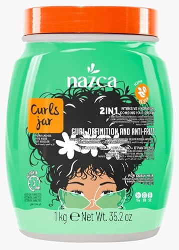 NAZCA More Curls Jar 2-in-1 Hair Cream & Cream to Comb for Curly Hair Types 3A 3B 3C - Deep Moisture, Curl Definition & Anti-Frizz, with Coconut Oil & Argan Oil, Vegan, Hydrating Leave-In 35.2 oz