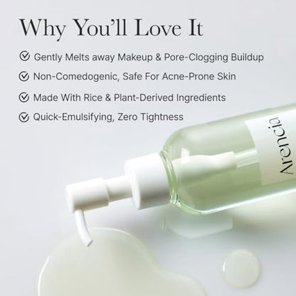 ARENCIA Pore Melt Mochi Makeup-Removing Cleansing Oil – Non-Comedogenic, Rice Amino Acids, Vitamin E, Cica & Ceramide, 6.76 fl oz
