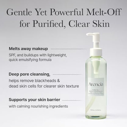 ARENCIA Pore Melt Mochi Makeup-Removing Cleansing Oil – Non-Comedogenic, Rice Amino Acids, Vitamin E, Cica & Ceramide, 6.76 fl oz