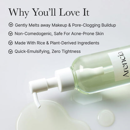 ARENCIA Pore Melt Mochi Makeup-Removing Cleansing Oil – Non-Comedogenic, Rice Amino Acids, Vitamin E, Cica & Ceramide, 6.76 fl oz