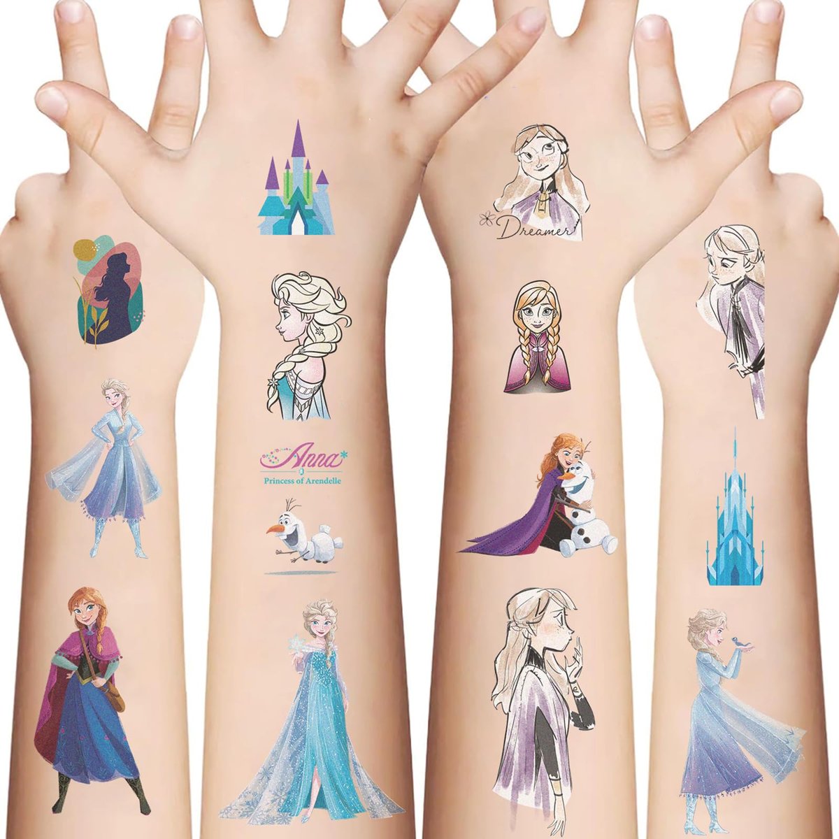10 Sheets Frozen Temporary Tattoos for Kids - Disney Princess Birthday Party Favors, Cute Cartoon Decoration Sticker Gifts for Teen Girl Boys Home Activity Class Prizes Carnival Christmas Rewards - görsel 1