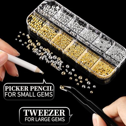 FANDAMEI Gold Nail Gems - 3D Star Nail Charms, Flatback Pearls & Metallic Nail Art Studs in Mixed Sizes - görsel 12