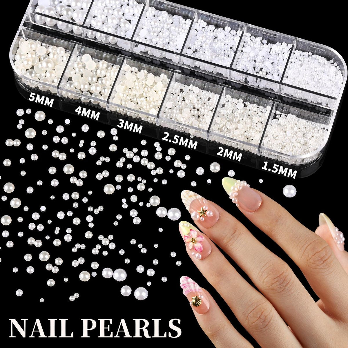 FANDAMEI Gold Nail Gems - 3D Star Nail Charms, Flatback Pearls & Metallic Nail Art Studs in Mixed Sizes - görsel 5