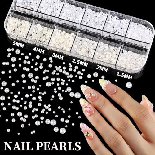 FANDAMEI Gold Nail Gems - 3D Star Nail Charms, Flatback Pearls & Metallic Nail Art Studs in Mixed Sizes - görsel 6