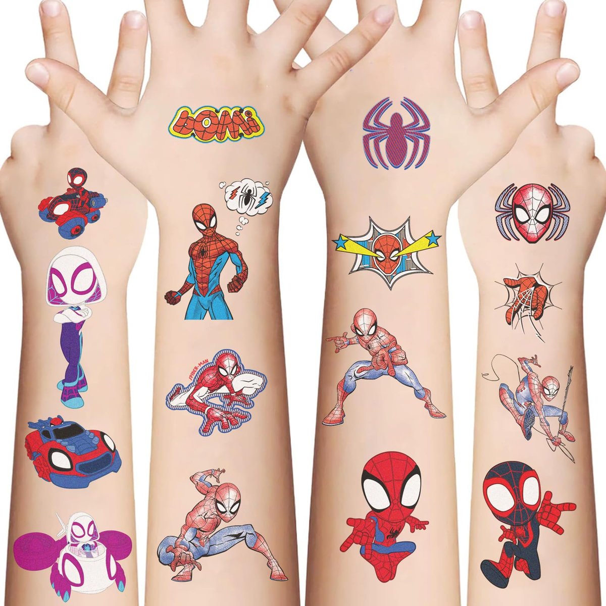 10 Sheets Spiderman Temporary Tattoos for Kids - Cool Birthday Party Favors, Cute Cartoon Decoration Sticker Gifts for Teen Girl Boys Home Activity Class Prizes Carnival Christmas Rewards - görsel 1