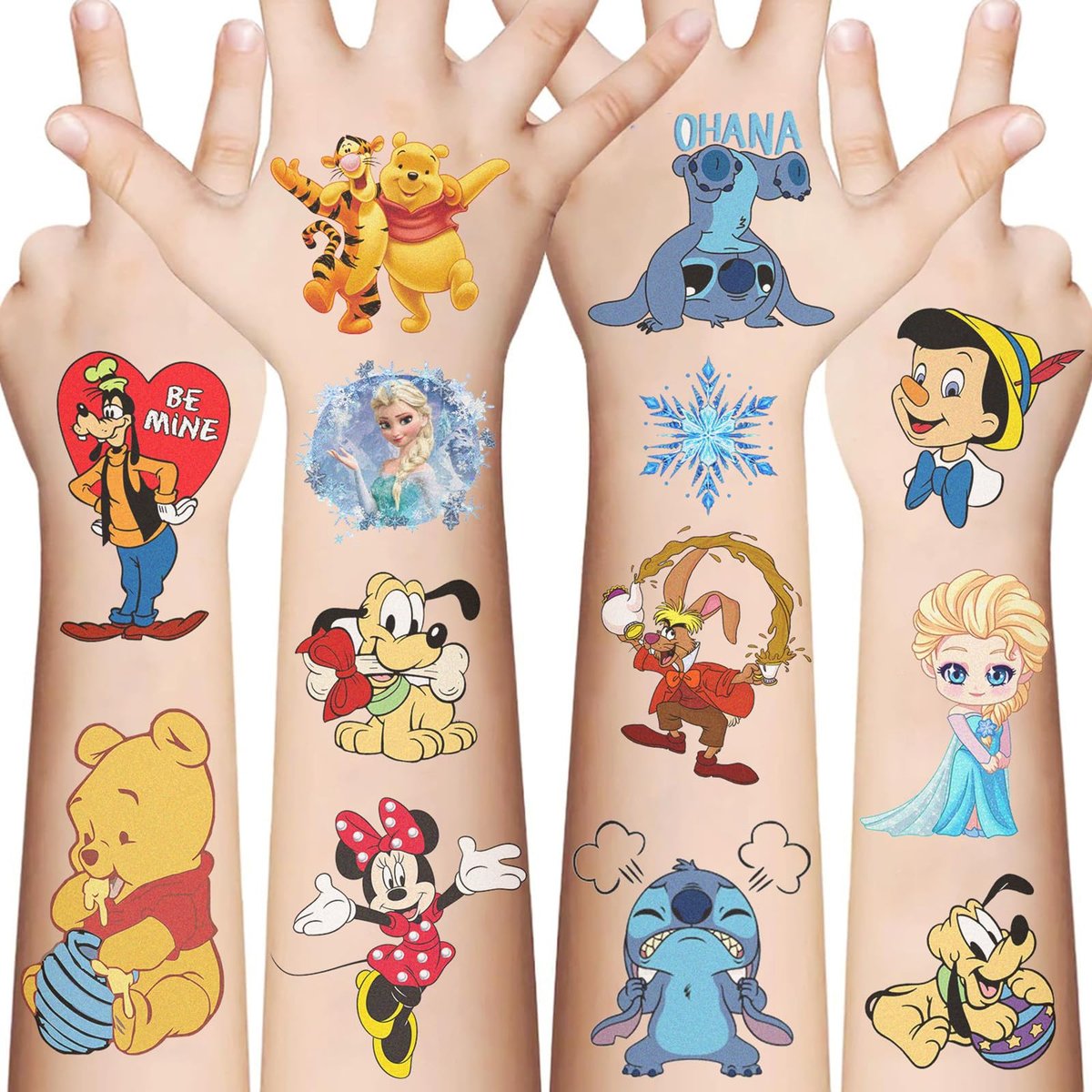 10 Sheets Disney Cartoon Temporary Tattoos for Kids - Princess Birthday Party Favors, Cute Cartoon Decoration Sticker Gifts for Teen Girls Boys Home Activity Class Prizes Carnival Christmas Rewards - görsel 1