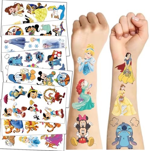 10 Sheets Disney Cartoon Temporary Tattoos for Kids - Princess Birthday Party Favors, Cute Cartoon Decoration Sticker Gifts for Teen Girls Boys Home Activity Class Prizes Carnival Christmas Rewards - görsel 12