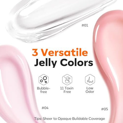modelones False Nail Gels Builder Nail Gel 3 Colors French Tip – 10-in-One Clear Nude Pink Hard Gel Nail Kit with Dual End Brush, Paper Forms for Extension Apex Building Sculpting LED Cured Avelisse