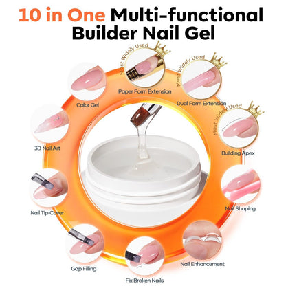 modelones False Nail Gels Builder Nail Gel 3 Colors French Tip – 10-in-One Clear Nude Pink Hard Gel Nail Kit with Dual End Brush, Paper Forms for Extension Apex Building Sculpting LED Cured Avelisse