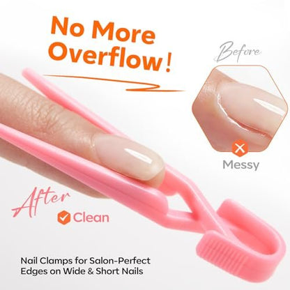 modelones False Nail Gels Builder Nail Gel 3 Colors French Tip – 10-in-One Clear Nude Pink Hard Gel Nail Kit with Dual End Brush, Paper Forms for Extension Apex Building Sculpting LED Cured Avelisse