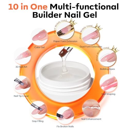 modelones False Nail Gels Builder Nail Gel 3 Colors French Tip – 10-in-One Clear Nude Pink Hard Gel Nail Kit with Dual End Brush, Paper Forms for Extension Apex Building Sculpting LED Cured Avelisse
