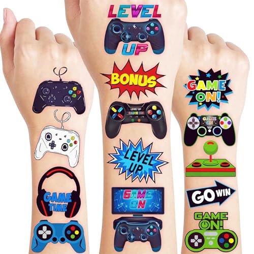 60 PCS Video Game Pre-Cut Temporary Tattoos for Kids Birthday Party Favors, Decorations, Supplies, Classroom Rewards, Carnival Prizes - 5 Sheets of Super Cute Gamer Tattoo Stickers for Boys & Girls - görsel 2