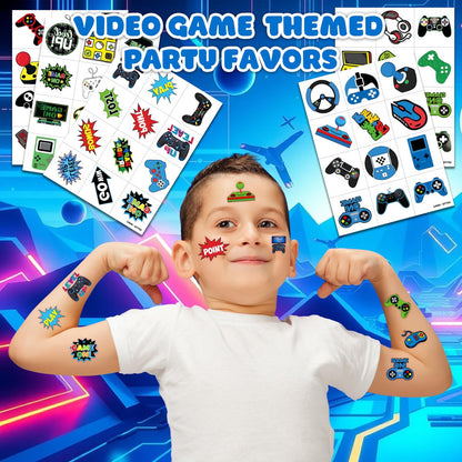 60 PCS Video Game Pre-Cut Temporary Tattoos for Kids Birthday Party Favors, Decorations, Supplies, Classroom Rewards, Carnival Prizes - 5 Sheets of Super Cute Gamer Tattoo Stickers for Boys & Girls